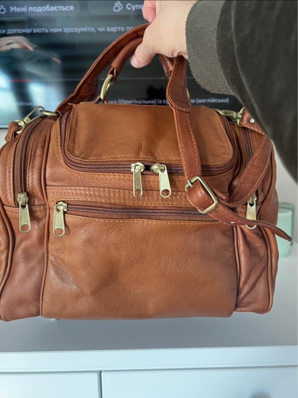 ⁠Vintage Style Brown Genuine Leather Satchel Bag⁠ - Picture 3 of 8